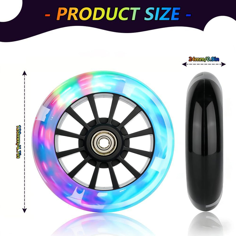 Load image into Gallery viewer, Lichtgevende stuntstepwielen, 120 mm, 2 stuks stuntstepbanden met led-knipperlicht, lichtgevende stuntstep, wielen met ABEC-7-kogellagers, stil, duurzaam, reservewielen voor step, zwart
