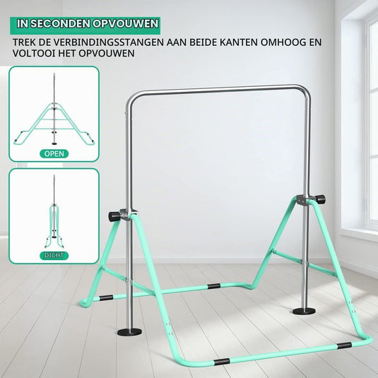 Opvouwbare gymnastiekstang voor kinderen met verstelbare hoogte en mat – turnrek – trainingsstang