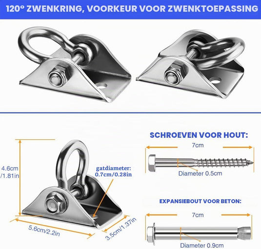 Schommelhaken 2 stuks 360° draaibaar van roestvrij staal tot 400 kg – ophanghaken – schommel accessoires