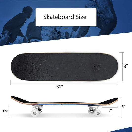 Compleet skateboard 78,7 x 20,3 cm met 7-laags esdoorn deck en ABEC-7 lagers – beginners skateboard