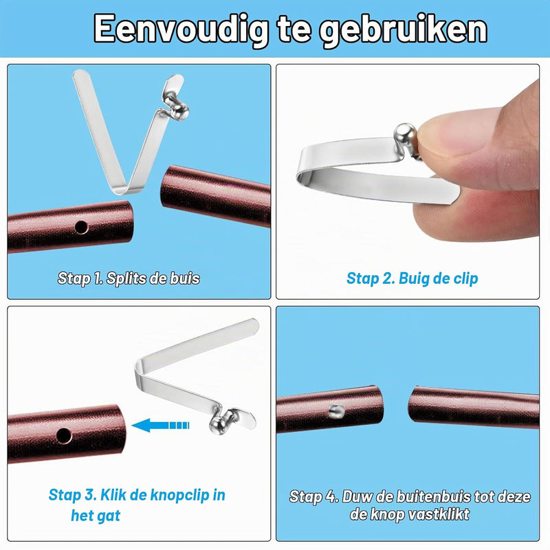 Laden Sie das Bild in Galerie -Viewer, Drukknop veerclips 6 stuks 10,5 x 7,5 mm van staal – buisclips – kajak camping accessoires
