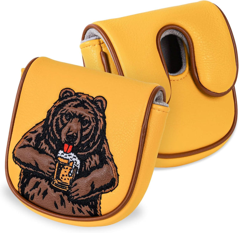 Chargez l'image dans la visionneuse de la galerie, Golf putter beschermhoes met bierdrinkende beer borduurwerk voor DF3 hamerputters – mallet headcover – putterbescherming

