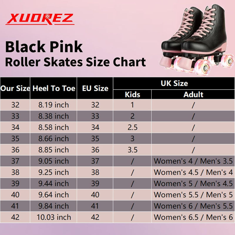 Laad afbeelding in Galerijviewer, Rolschaatsen voor vrouwen meisjes zwarte roller derby skates volwassen dubbele rij lichtgevende schaatsen voor jeugd volwassen beginner (Eur 99-24 cm - UK: Dames 5,5 / Heren 5)
