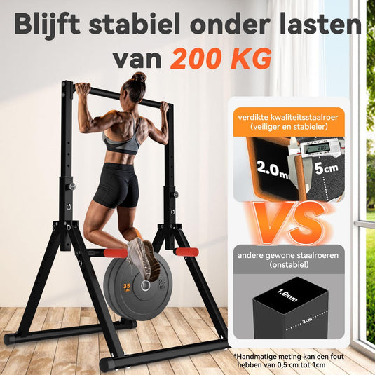 Opvouwbare power tower met verstelbare optrekstang en dip station tot 200 kg – pull-up bar – krachtstation