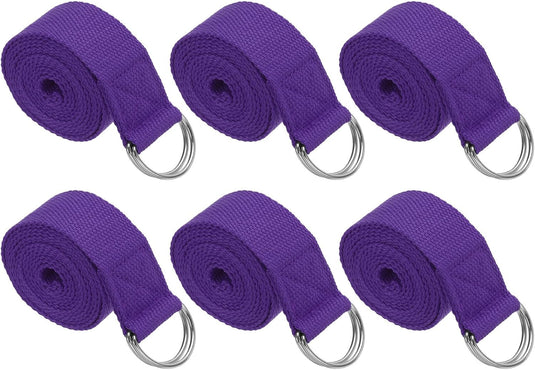 Yogariemen 6 stuks 180 x 3,8 cm van katoen met D-ring bruin – stretchbanden – yoga pilates accessoires