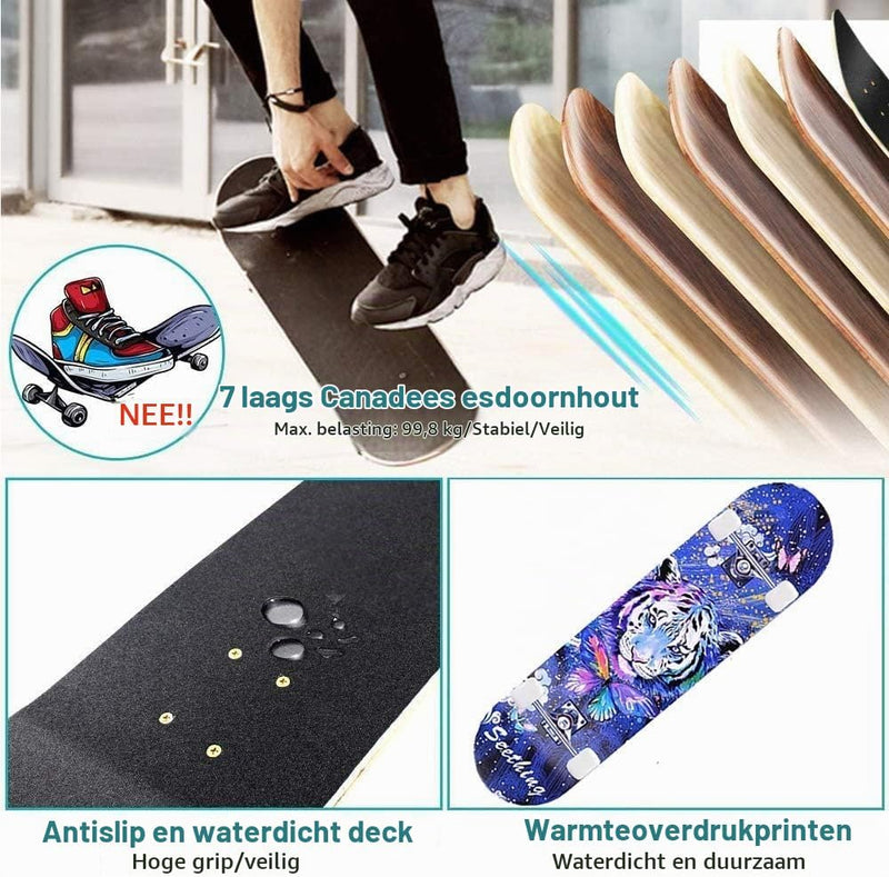 Load image into Gallery viewer, Compleet skateboard 78,7 x 20,3 cm met 7-laags esdoorn deck en ABEC-7 lagers – beginners skateboard
