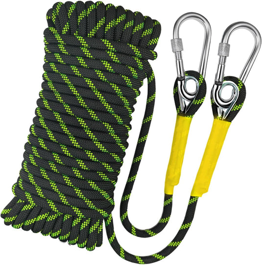 Statisch Touw 10 m x 8 mm met 2 Karabijnhaken – Nylon Outdoor Touw voor Camping, Survival, Vissen en Wandelen