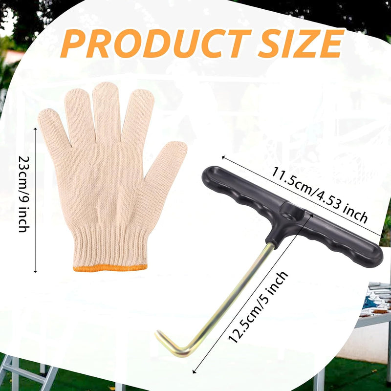 Laad afbeelding in Galerijviewer, Trampoline veertrekkers 2 stuks met antislip handschoenen – T-haak veerspanner – trampoline gereedschap
