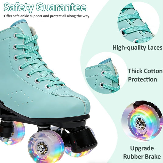 ERNAN Rolschaatsen met 4 wielen, parallelle skates met lichtgevende wielen, klassieke high-top, rolschaatsen voor volwassenen, meisjes, kinderen, beginners, maat 37-43