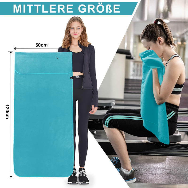 Laden Sie das Bild in Galerie -Viewer, Fitnesshanddoek Microvezel 120x50 cm Sneldrogend met Ritsvak – Sporthanddoek – Reishanddoek
