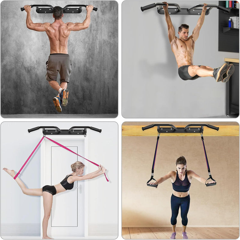 Laden Sie das Bild in Galerie -Viewer, Wandgemonteerde optrekstang met 4 gripposities en accessoireringen tot 227 kg – pull-up bar – krachttraining
