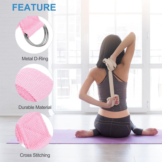 Yogariemen 6 stuks 180 x 3,8 cm van katoen met D-ring bruin – stretchbanden – yoga pilates accessoires
