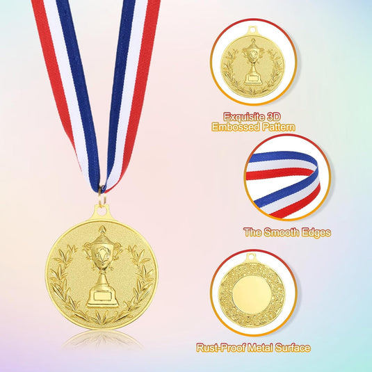 Gouden medailles met neklint 3 stuks 5,8 x 5,2 cm – winnaarsmedailles – sport en wedstrijd prijzen