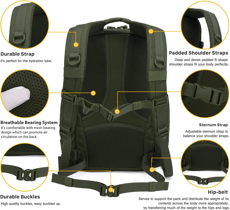 Laad afbeelding in Galerijviewer, Mardingtop 25L Tactische Militaire Rugzak voor Buitenuitrusting Aanvalsrugzak met MOLLE Systeem Trekking Tas voor Wandelen Camping
