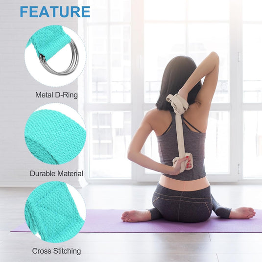 Yogariemen 6 stuks 180 x 3,8 cm van katoen met D-ring bruin – stretchbanden – yoga pilates accessoires