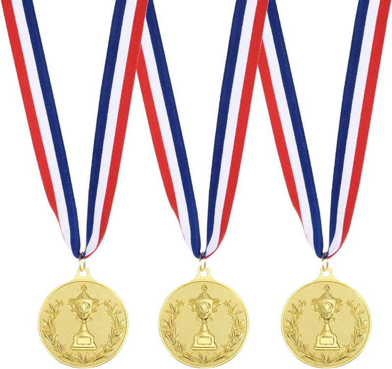Load image into Gallery viewer, Gouden medailles met neklint 3 stuks 5,8 x 5,2 cm – winnaarsmedailles – sport en wedstrijd prijzen
