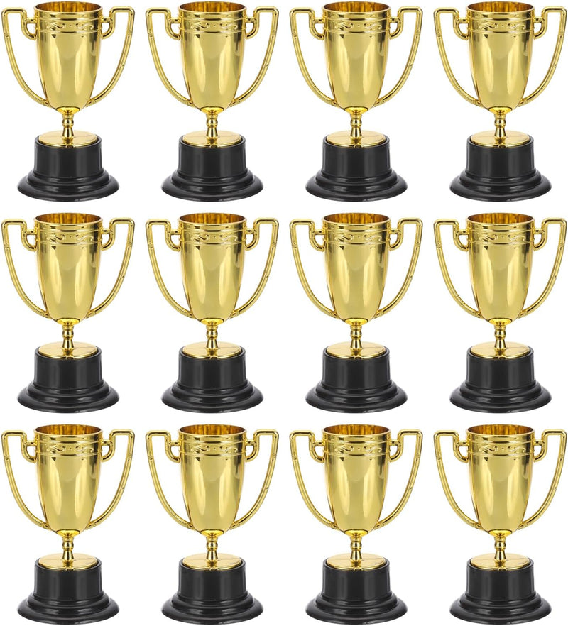 Load image into Gallery viewer, Mini trophies 12 pieces 8.2 cm gold-colored – small sports cups – awards and trophies
