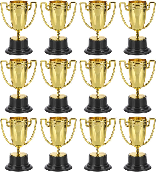 Mini trophies 12 pieces 8.2 cm gold-colored – small sports cups – awards and trophies