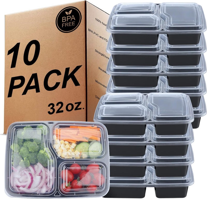 Laad afbeelding in Galerijviewer, Meal prep bakjes set van 10 met 3 vakken 946 ml
