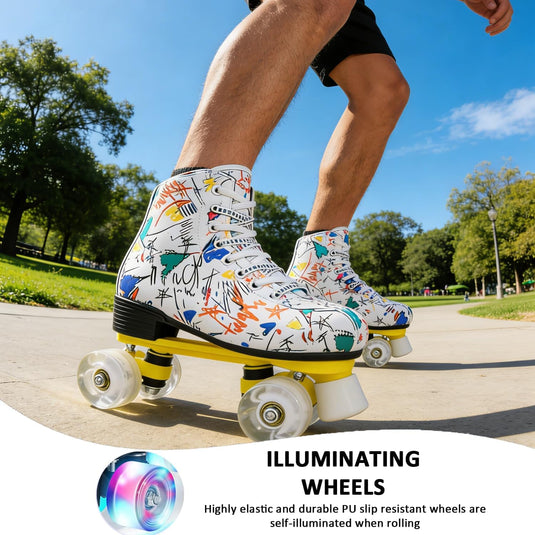 ERNAN Rolschaatsen met 4 wielen, parallelle skates met lichtgevende wielen, klassieke high-top, rolschaatsen voor volwassenen, meisjes, kinderen, beginners, maat 37-43