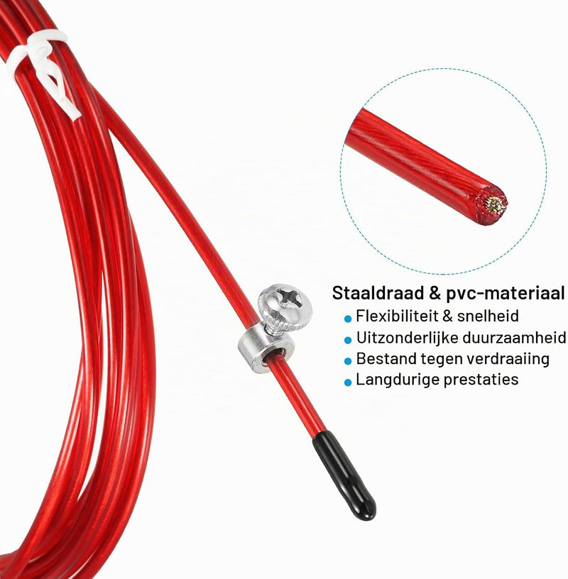 Chargez l'image dans la visionneuse de la galerie, Speed jump rope vervangingskabel 3 meter x 2,5 mm rood – springtouw kabel – fitness accessoires
