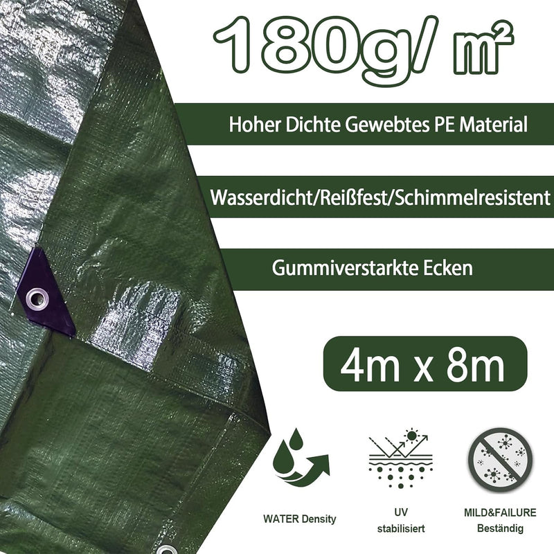 Load image into Gallery viewer, Waterdicht afdekzeil 4 x 5 meter 180 g/m² met ogen groen-zilver – PE dekzeil – beschermzeil
