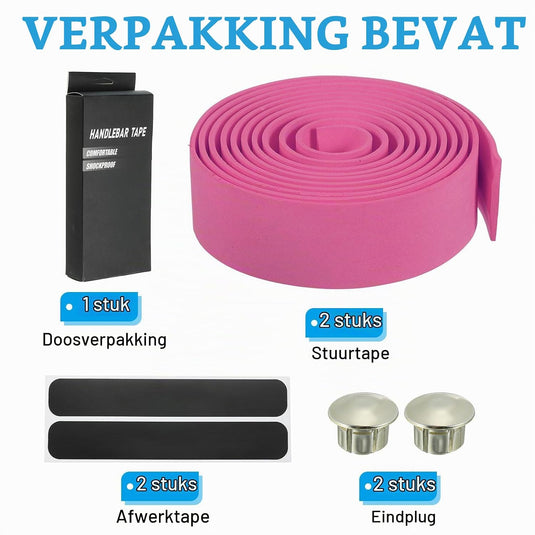 Fietsstuurlint EVA 2 stuks 200 x 30 mm roze met einddoppen – antislip stuurtape – fiets accessoires