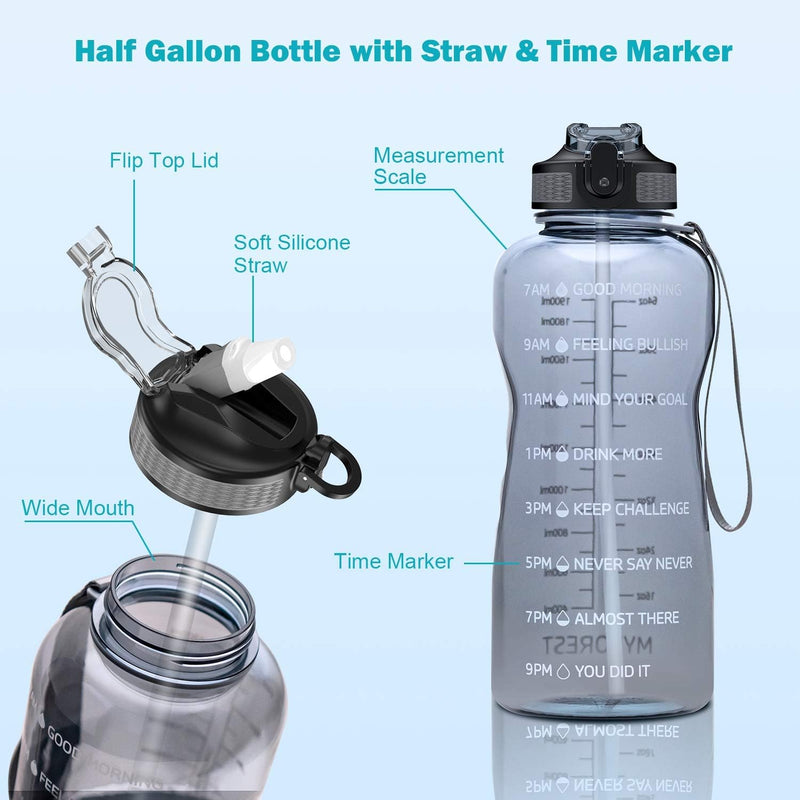 Laad afbeelding in Galerijviewer, MYFOREST Water Bottle 2200 ml Large Sports Bottle 2.2 Litre, 100% Dishwasher Safe Time Marker for Motivational Hydration, BPA Free, Anti-Fall, Flip Up Nozzle
