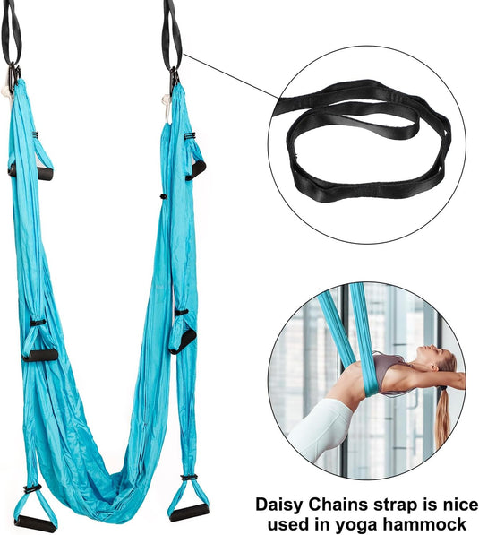 Daisy chain ophangbanden 2 stuks 180 cm met 12 lussen blauw – verstelbare nylon riemen – aerial yoga accessoires