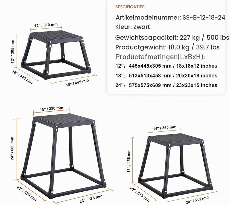 Laden Sie das Bild in Galerie -Viewer, Plyo box set 3 stuks 30 46 en 61 cm van staal tot 227 kg – jump box – plyometrische training
