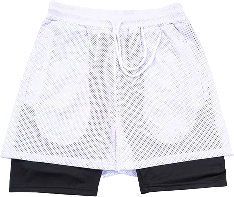 Load image into Gallery viewer, Shorts heren 2-in-1 trainingsshorts zomer korte broek sneldrogende hardloopshort sportbroek met zakken compressieshort
