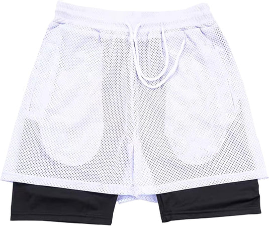 Shorts heren 2-in-1 trainingsshorts zomer korte broek sneldrogende hardloopshort sportbroek met zakken compressieshort