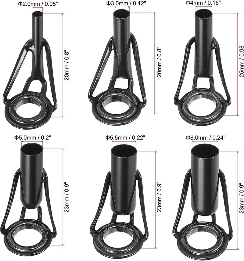 Załaduj obraz do przeglądarki galerii, Hengel topogen reparatieset 6 stuks 2-6 mm van roestvrij staal zwart – hengeltop geleiders – visaccessoires
