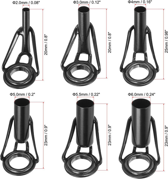 Hengel topogen reparatieset 6 stuks 2-6 mm van roestvrij staal zwart – hengeltop geleiders – visaccessoires