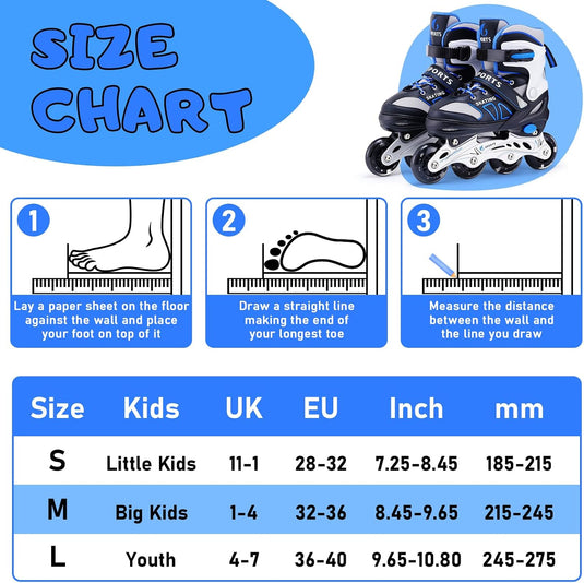 Verstelbare inline skates voor kinderen maat 32-36 met lichtgevende wielen – beginners rolschaatsen blauw