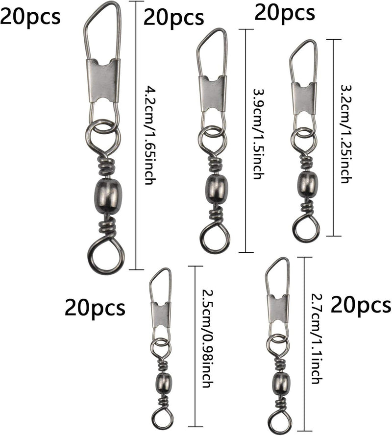 Laad afbeelding in Galerijviewer, Visserij vat Swivel met Veiligheid Snap Interlock Snaps Hoge Sterkte Tackle, Vissen Swivel Snaps Kit Solid Barrel Swivel met Safty Snap Connector Vismaat 6 # 8 # 10 # 12 # 14 # (100)
