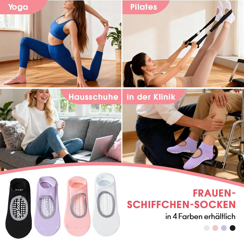 Carica immagine in Galleria Viewer, Antislip sokken dames 4 paar maat 35-40 met siliconen grip – yoga pilates trampoline sokken
