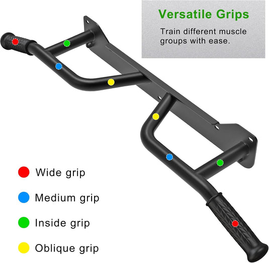 Wandgemonteerde optrekstang met 4 gripposities en ringen tot 272 kg – pull-up bar – krachttraining