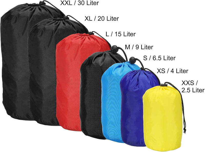 Chargez l'image dans la visionneuse de la galerie, Waterdichte opbergzak 16 x 32 cm met trekkoord zwart – stuff sack – camping accessoires
