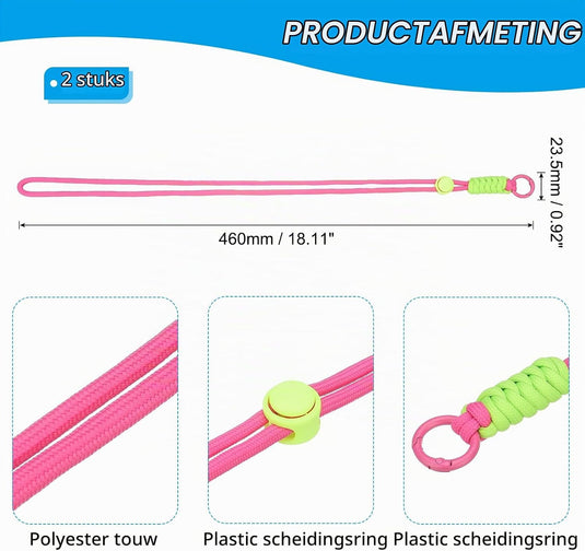 Paracord lanyards 2 stuks met sleutelring en clip – gevlochten sleutelkoord – outdoor accessoires