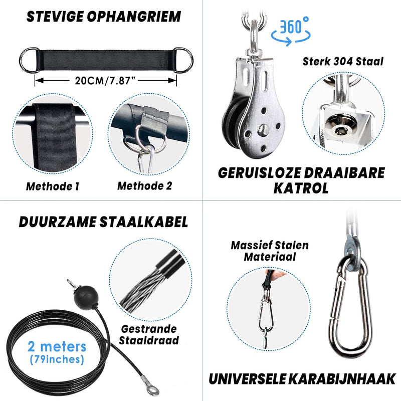 Charger l’image dans la visionneuse de galerie, Système de poulies de fitness 3-en-1 avec doubles poulies et capacité de charge de 130 kg - système de poulies - musculation
