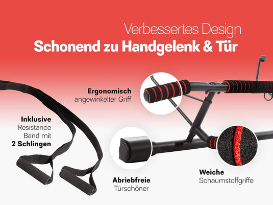 Zusammenklappbare Klimmzugstange für den Türrahmen mit Schlingentrainer bis 200 kg – Klimmzugstange – Krafttraining