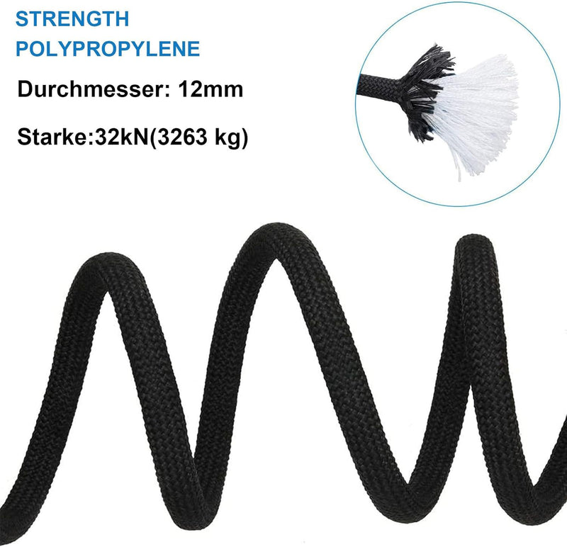 Laden Sie das Bild in Galerie -Viewer, Statisch outdoor touw 10 m x 12 mm – nylon touw met 2 stalen haken voor camping en survival
