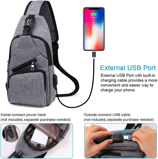 flintronic Sling Bag met USB-Oplading, Borsttas met Verstelbare Riem, Multi-Pocket Crossbody Borst Tas, Wandelen Casual Outdoor Borstzak voor Heren