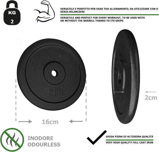 G5 HT SPORT Halterschijven van gietijzer, gatdiameter: 25 mm, voor sportschool en thuisgymnastiek, 0,5 tot 20 kg, voor halters en lange halters
