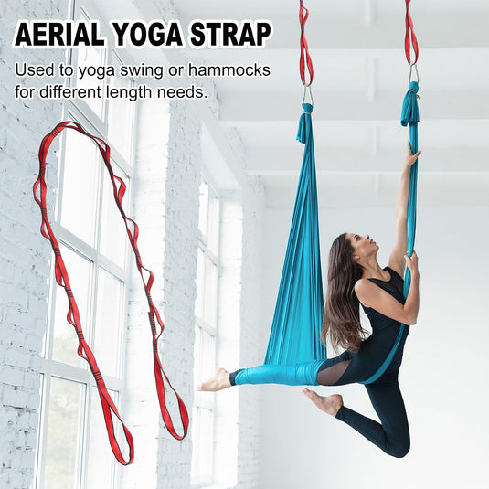 Daisy chain ophangbanden 2 stuks 180 cm met 12 lussen blauw – verstelbare nylon riemen – aerial yoga accessoires