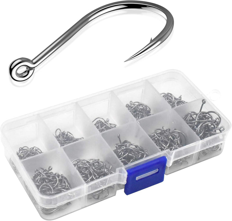 Charger l’image dans la visionneuse de galerie, Hameçons de pêche, 500 pièces en acier au carbone, en 10 tailles, avec ardillons et boîte de rangement – hameçons pour appâts – équipement de pêche
