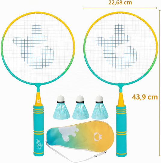 Set de badminton pour enfants avec 2 raquettes de 44 cm, 3 volants et un sac de transport – badminton junior – sport de plein air