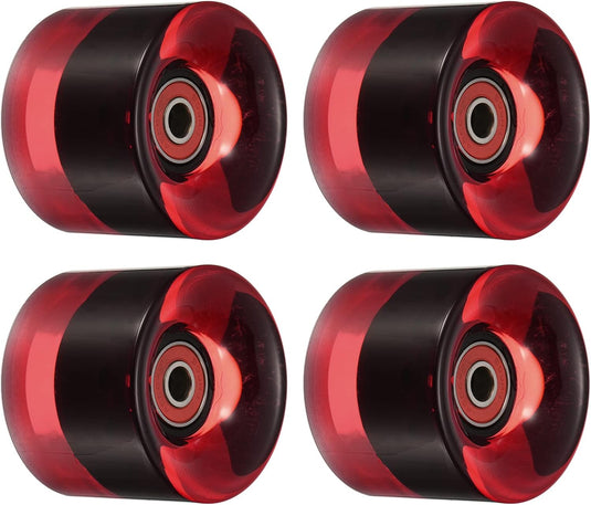 Longboard wielen 60 mm 80A met ABEC-9 lagers 4 stuks transparant rood – cruiser skateboard wielen