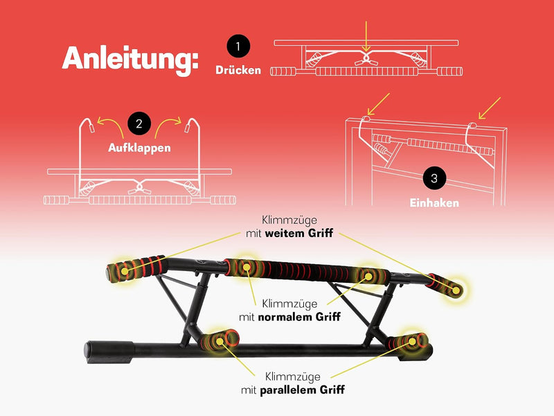 Laden Sie das Bild in Galerie -Viewer, Zusammenklappbare Klimmzugstange für den Türrahmen mit Schlingentrainer bis 200 kg – Klimmzugstange – Krafttraining
